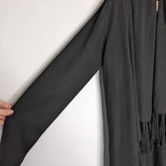 M. Rena Black Long Sleeve Fringe Cardigan Open Front Knit Size M NWT - Picture 4 of 7